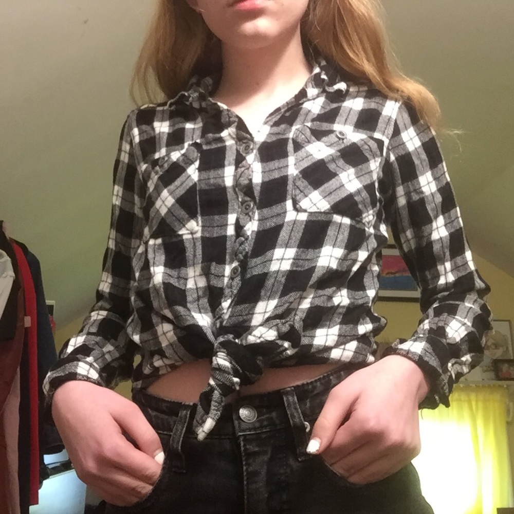 White and Black Plaid Cropped Top